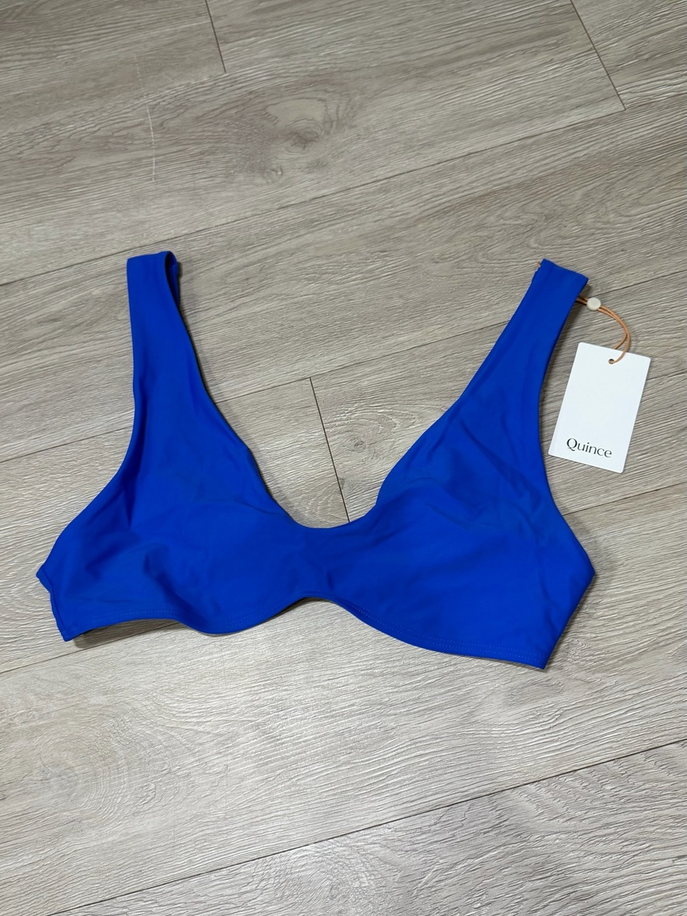 Quince Electric Blue Plunge Neck Bikini Top Size Large NWT